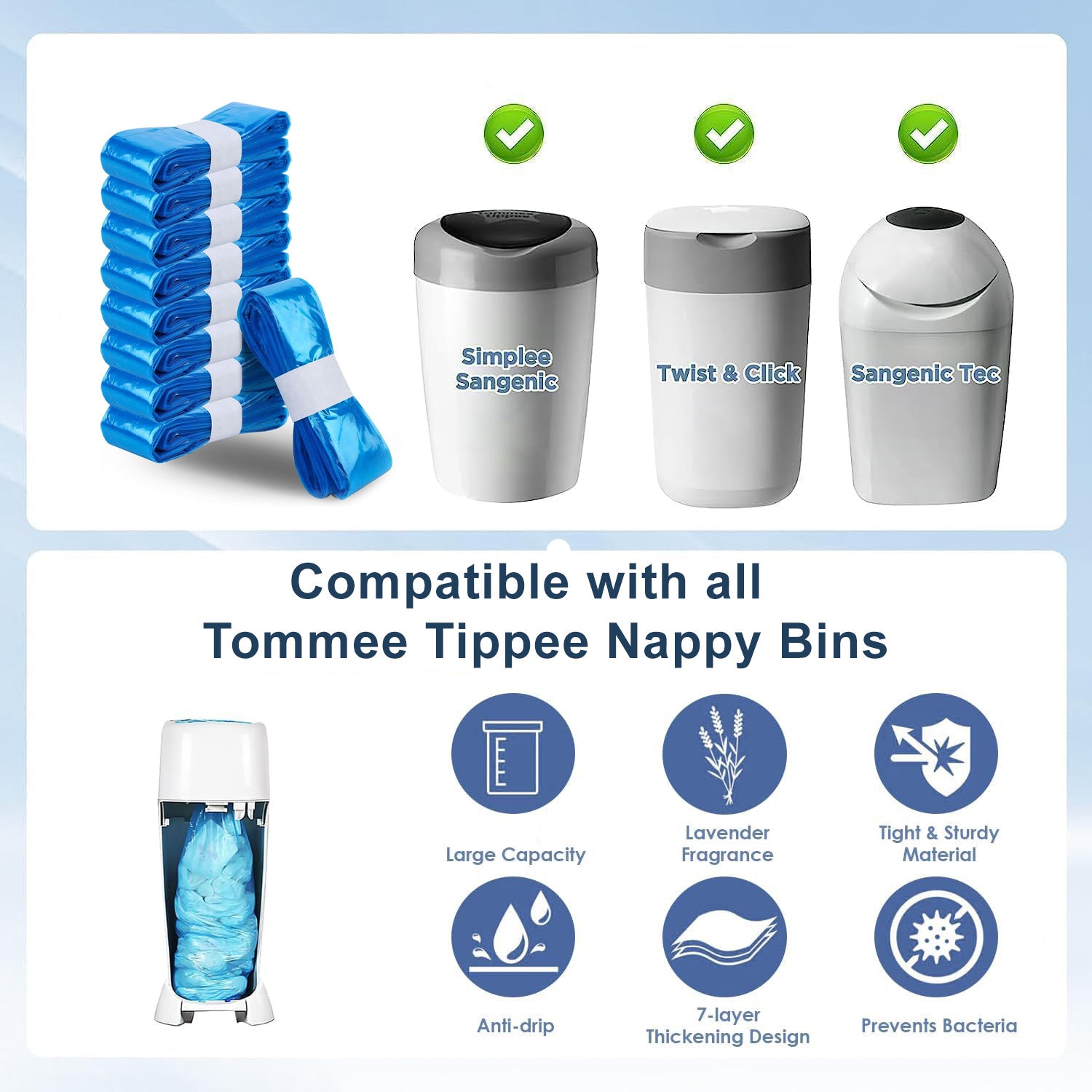 AhoyaBaby Tommee Tippee Nappy Bin Refill Bags - Pack of 8